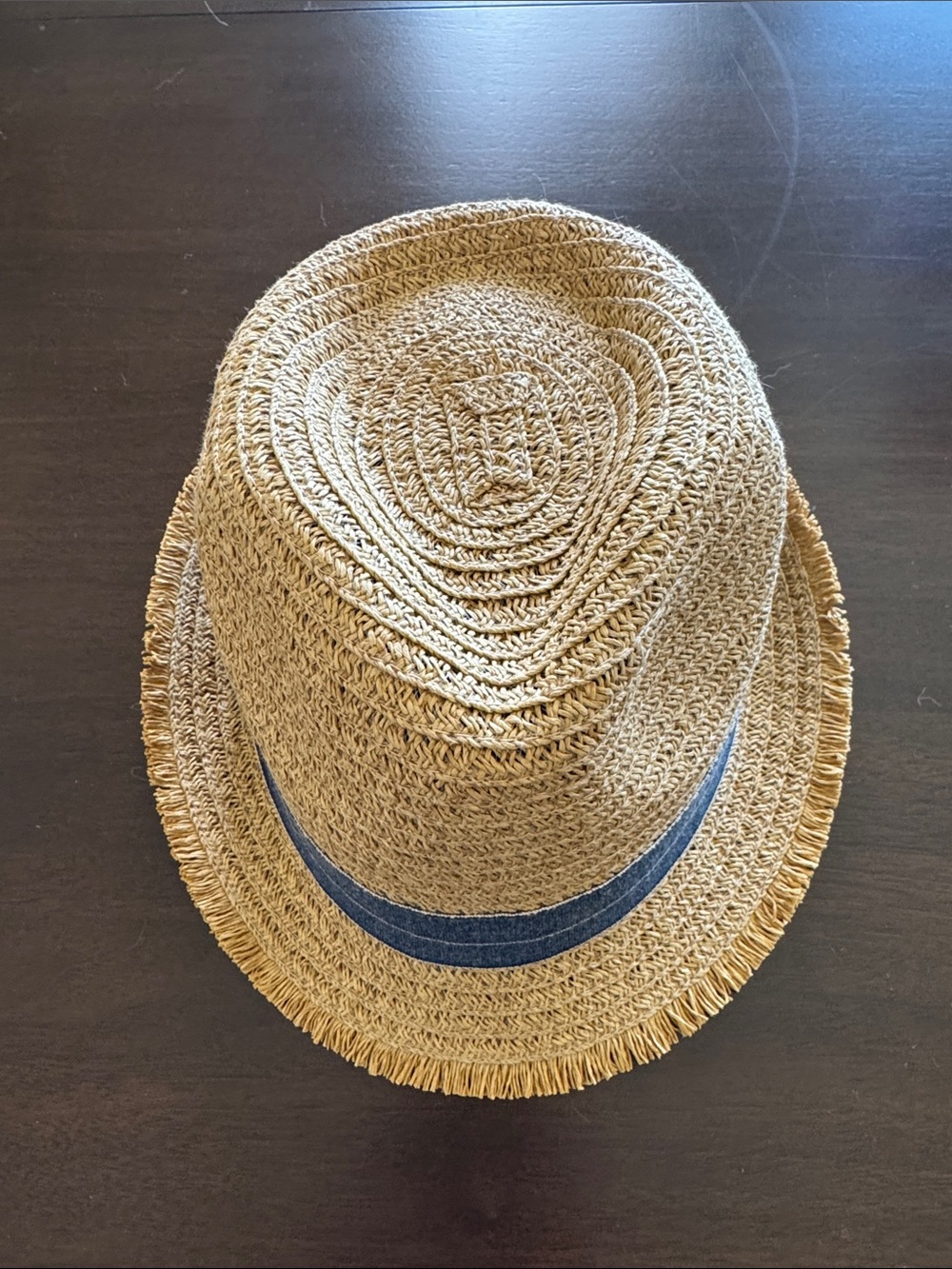Woven Straw Fedora with Blue Band